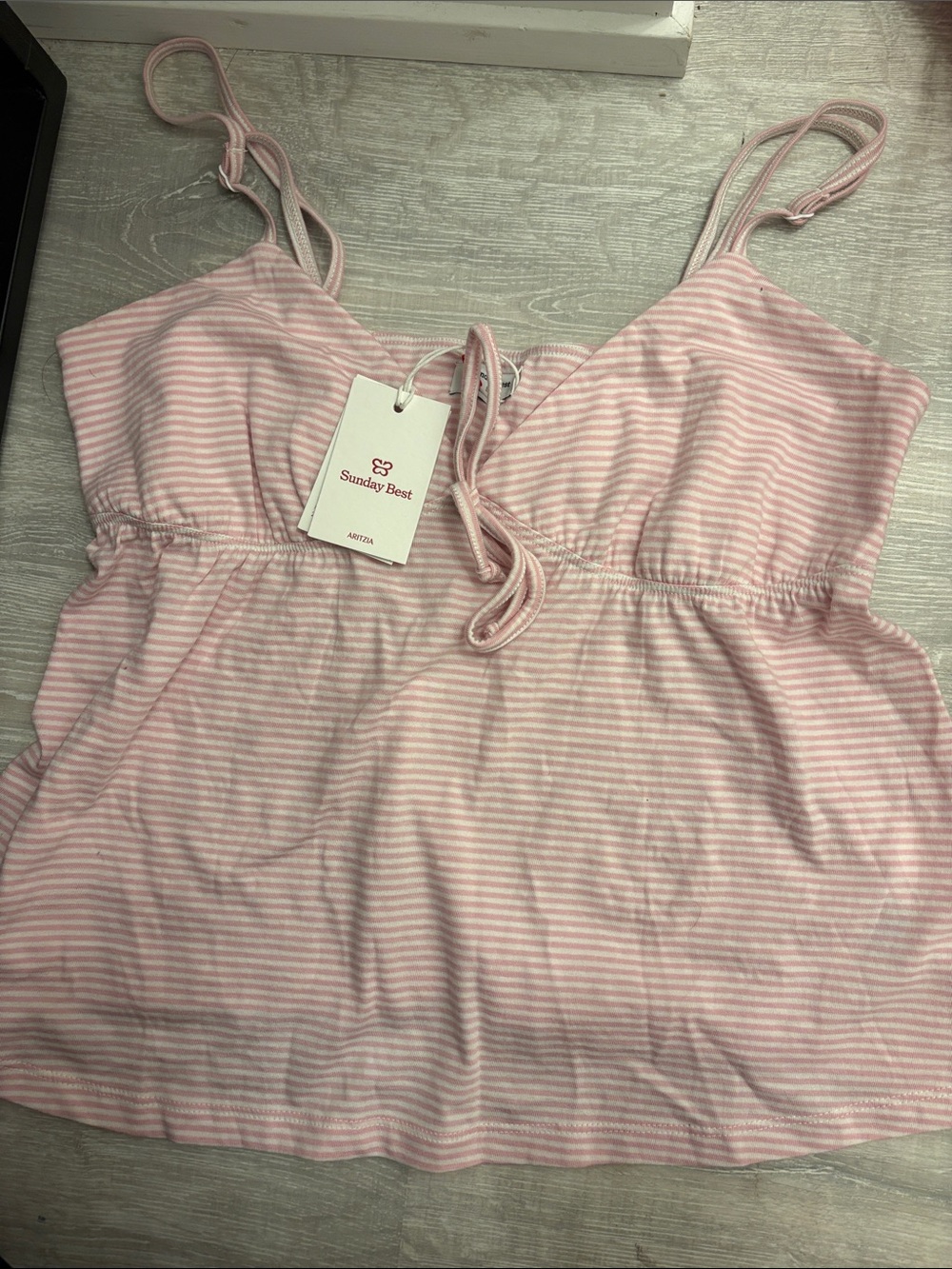 ARITZIA BRAND NEW Light Pink & White Striped Tie-Front Cami